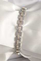 Pirinç Mix Renk Zirkon Taşlı Zincir Model VIP Seri Kadın Bileklik - TJ-BB6811