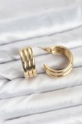 3'lü Görünüm 316L Çelik Gold Renk Kadın Küpe - TJ-BKP11583