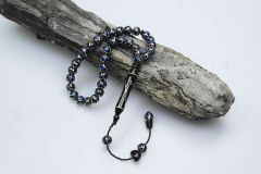 Oltu Taşı Bürokrat Boy Üçlü Çeşmi Bülbül Mavi İşlemeli Tespih