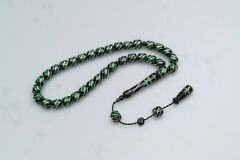 Oltu Taşı ve Yeşil Galalith Çeşmi Bülbül İşlemeli Tespih