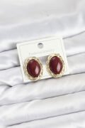 Pirinç Gold Renk Bordo Model Vintage Kadın Küpe - TJ-BKP11585