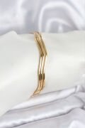 316L Çelik Gold Renk 65 mm Ajda Zikzak Model 3lü Kadın Bileklik - TJ-BB8075