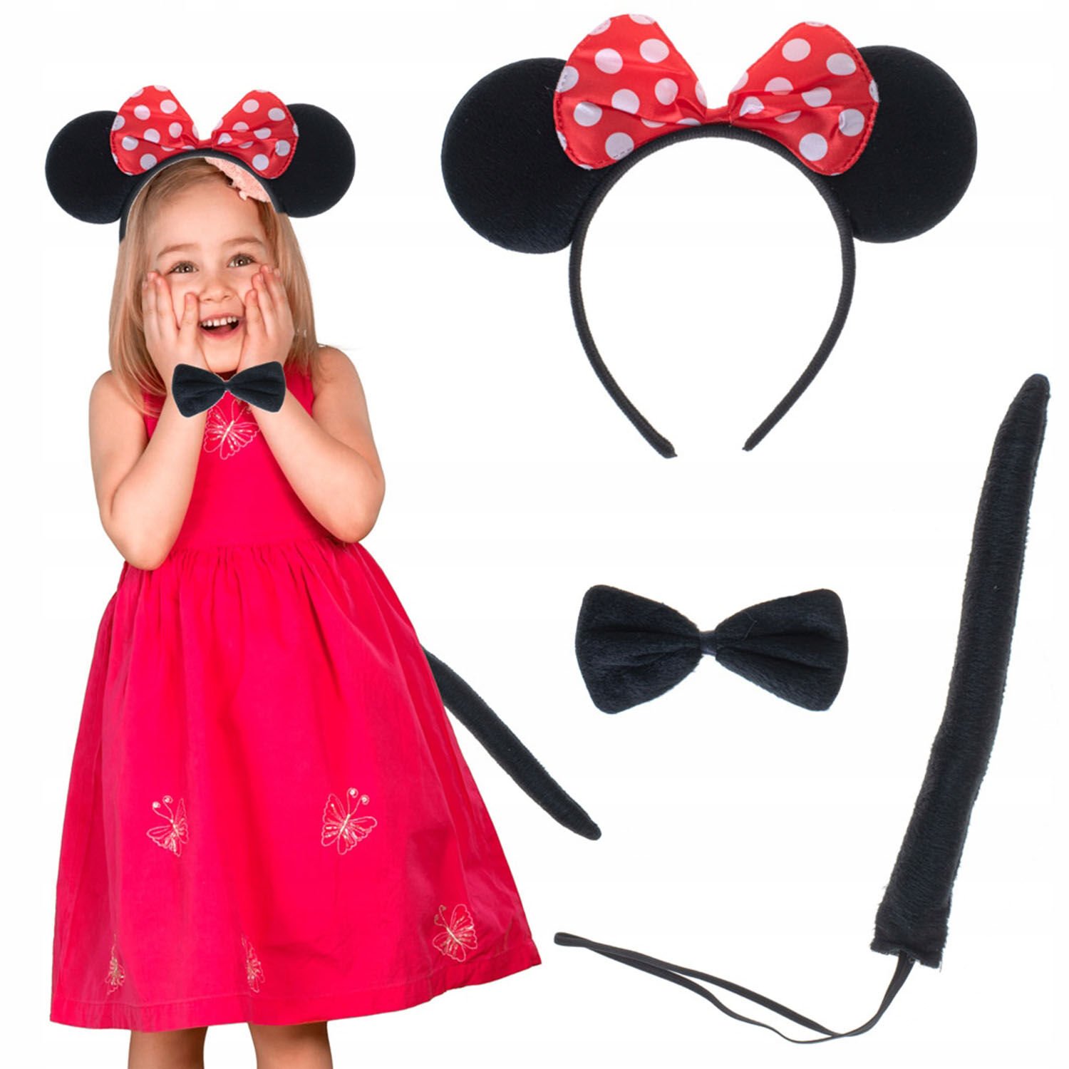 Minnie Mouse Kostüm Seti Taç Kuyruk Papyon Gösteri Seti (4944)