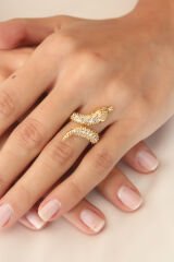 Gold Renk Ayarlanabilir Zirkon Taşlı Kadın Yılan Yüzük - TJ-BYK2402