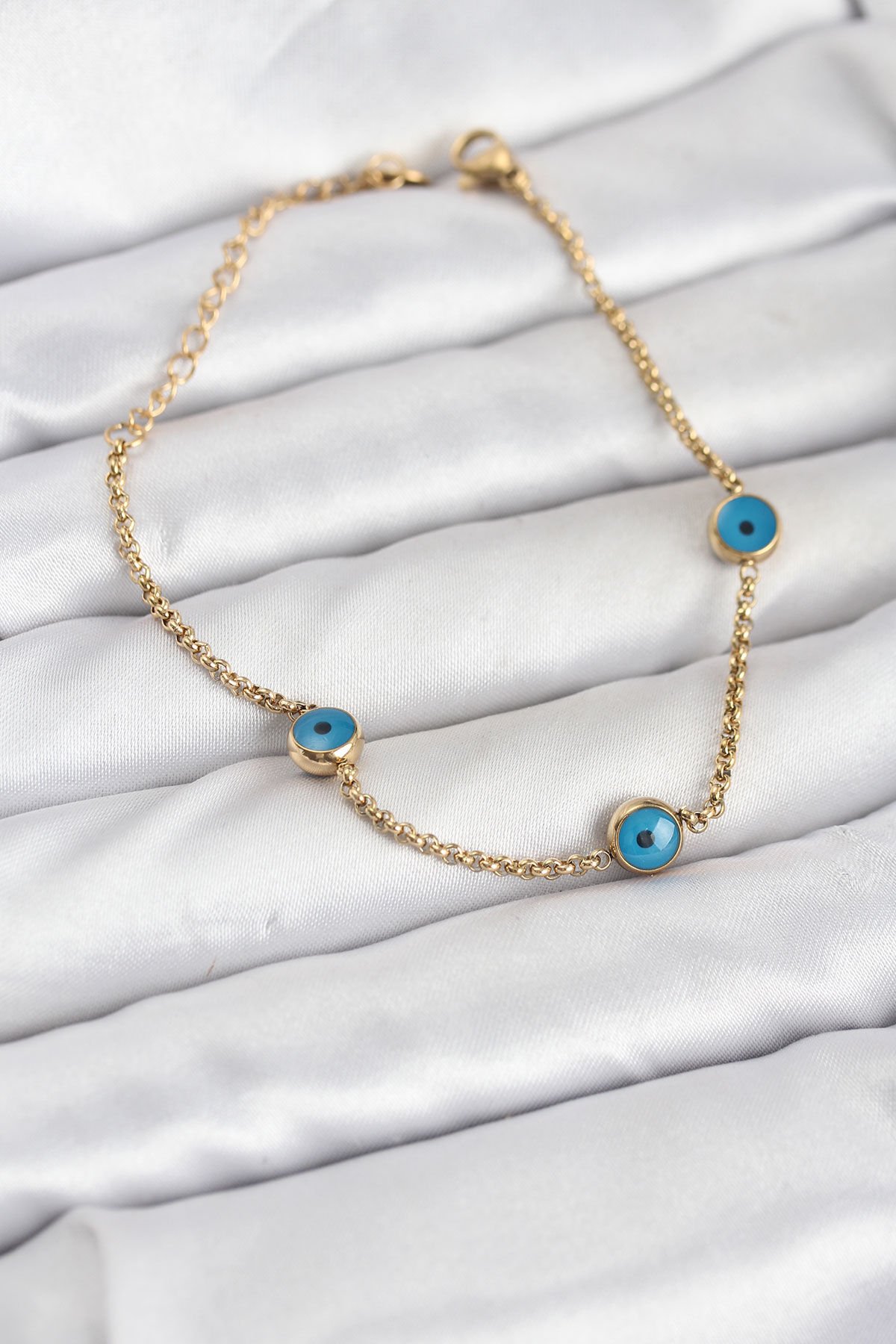 316L Çelik Gold Renkli Nazar Boncuk Model Kadın Bileklik - TJ-BB8164