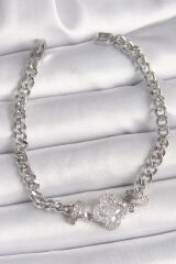 Pirinç Gümüş Renk Zirkon Taşlı Yonca Figür Zincir Model Kadın Bileklik - TJ-BB6819