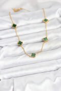 316L Çelik Zincir Gold Renk Yeşil Baby Boy Yonca Kadın Kolye - TJ-BKO10570