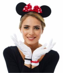 Kırmızı Fiyonklu Minnie Mouse Tacı ve Beyaz Eldiven Seti (4944)
