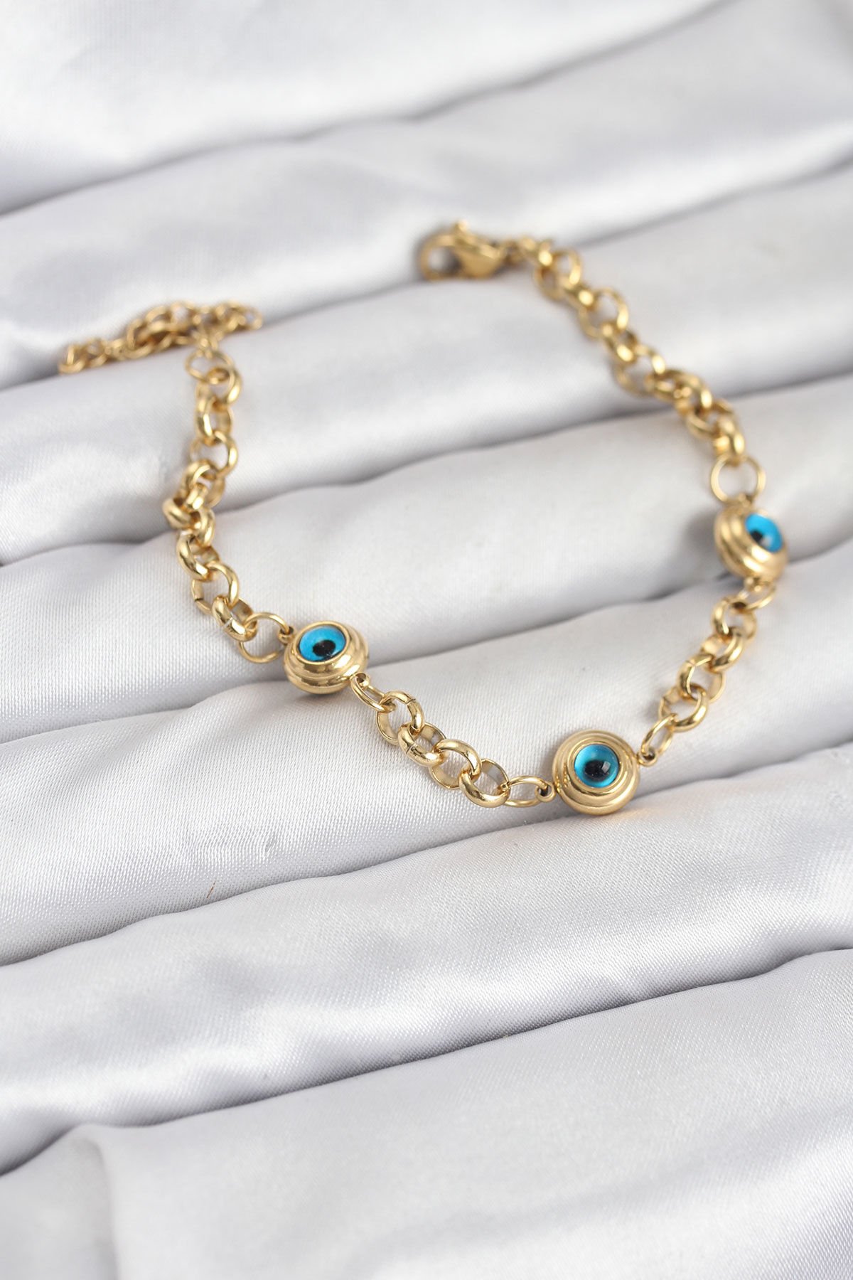 316L Çelik Nazar Model Gold Renk Kadın Bileklik - TJ-BB8166