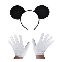 Siyah Mickey Mouse Tacı ve Beyaz Eldiven Seti (4944)