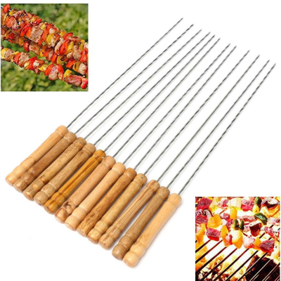 10 PARÇA  AHŞAP SAPLI METAL YUVARLAK MANGAL ŞİŞİ  (4944)