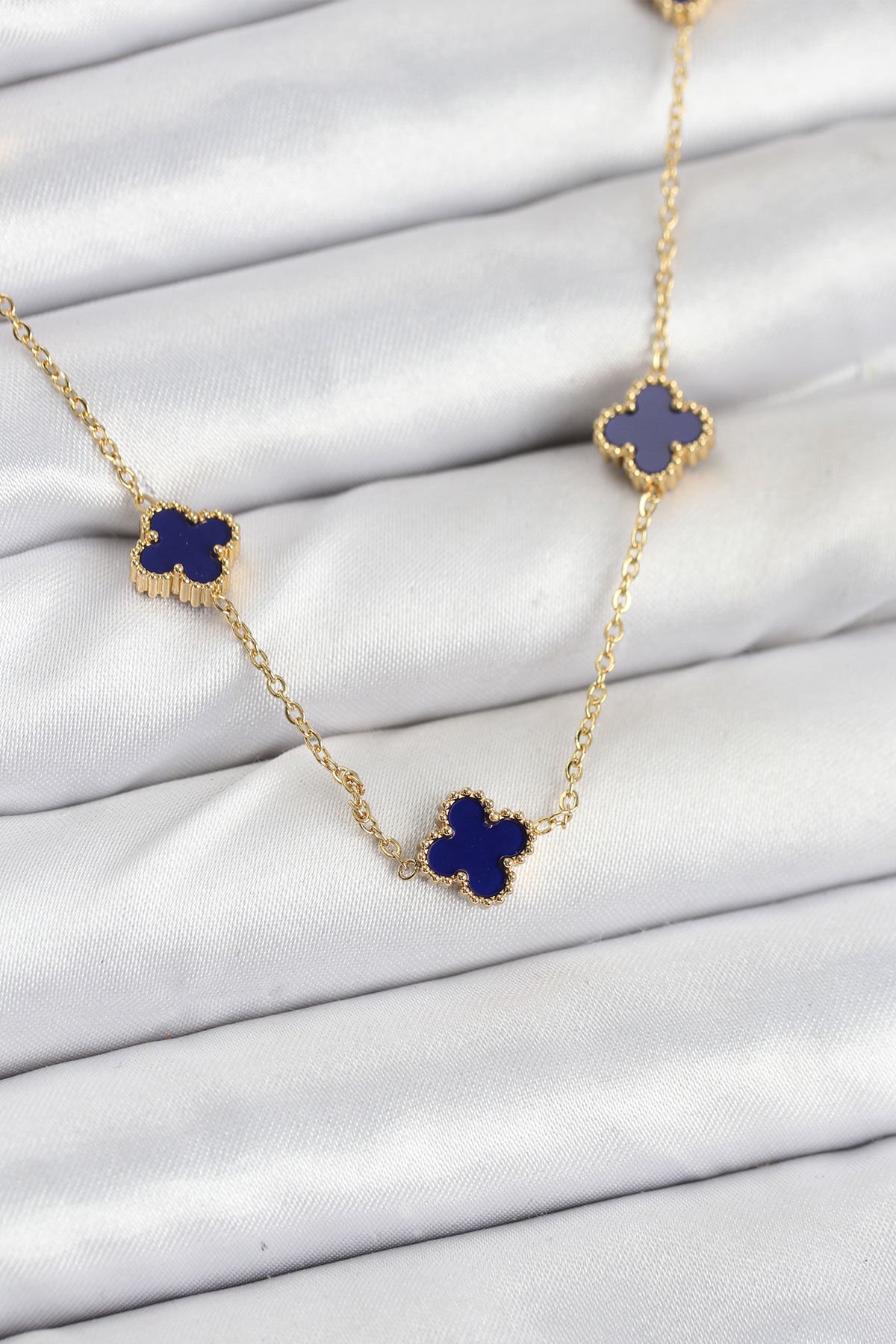 316L Çelik Zincir Gold Renk Lacivert Baby Boy Yonca Kadın Kolye - TJ-BKO10573