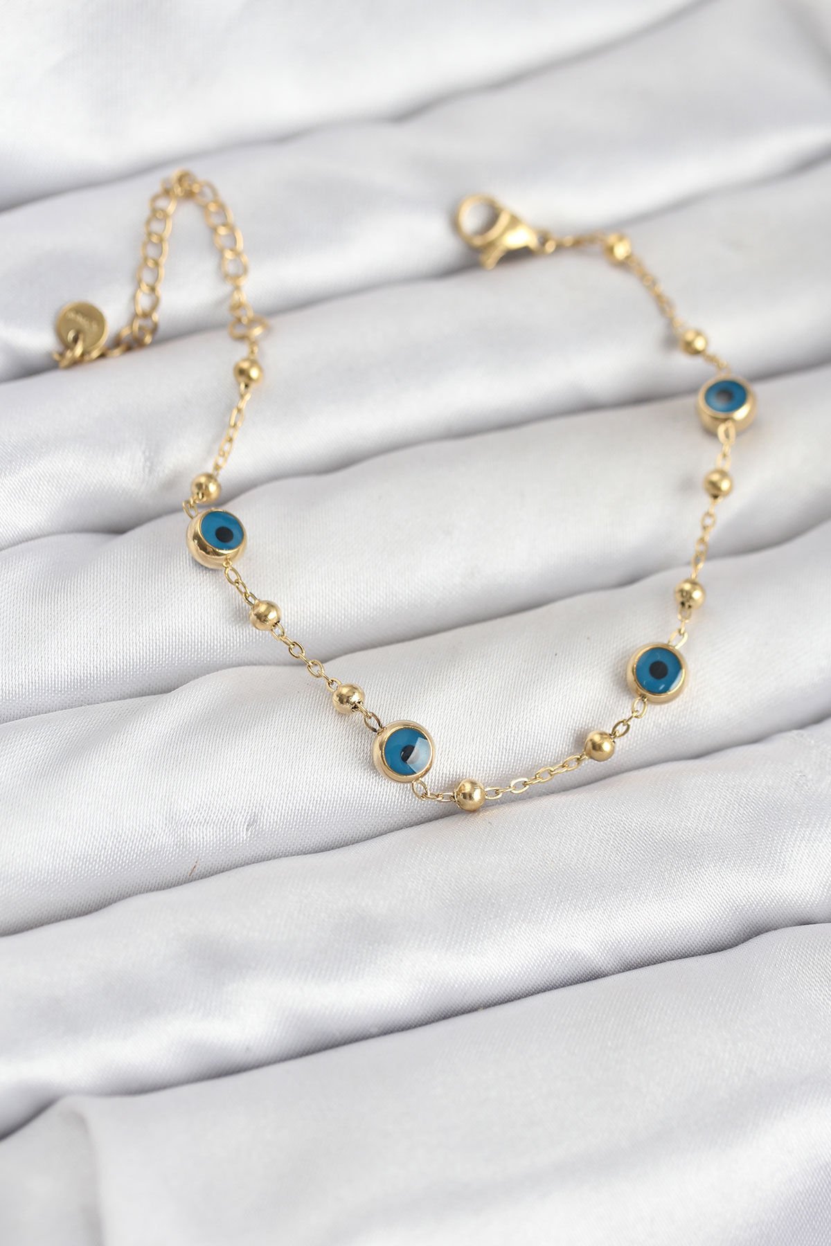 316L Çelik Gold Renk Topçuklu Nazar Model Kadın Bileklik - TJ-BB8168