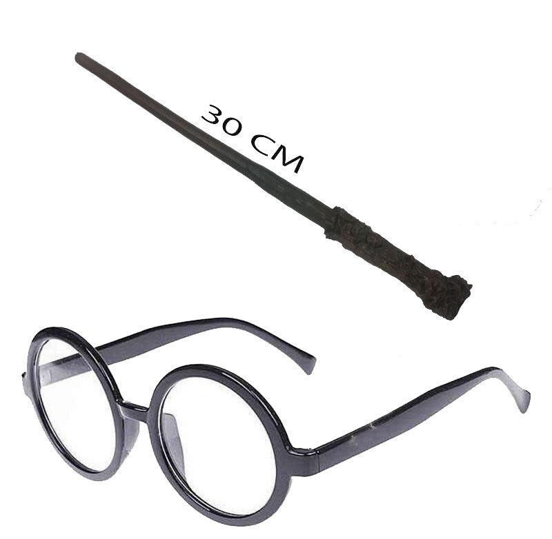Harry Potter Asası 30 cm ve Siyah Çerçeveli Harry Potter Gözlüğü Seti (4944)