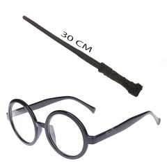 Harry Potter Asası 30 cm ve Siyah Çerçeveli Harry Potter Gözlüğü Seti (4944)