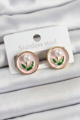 Pirinç Pembe Mineli Lale Figürlü Sanatsal Portre Model Gold Renk Kadın Küpe - TJ-BKP10674