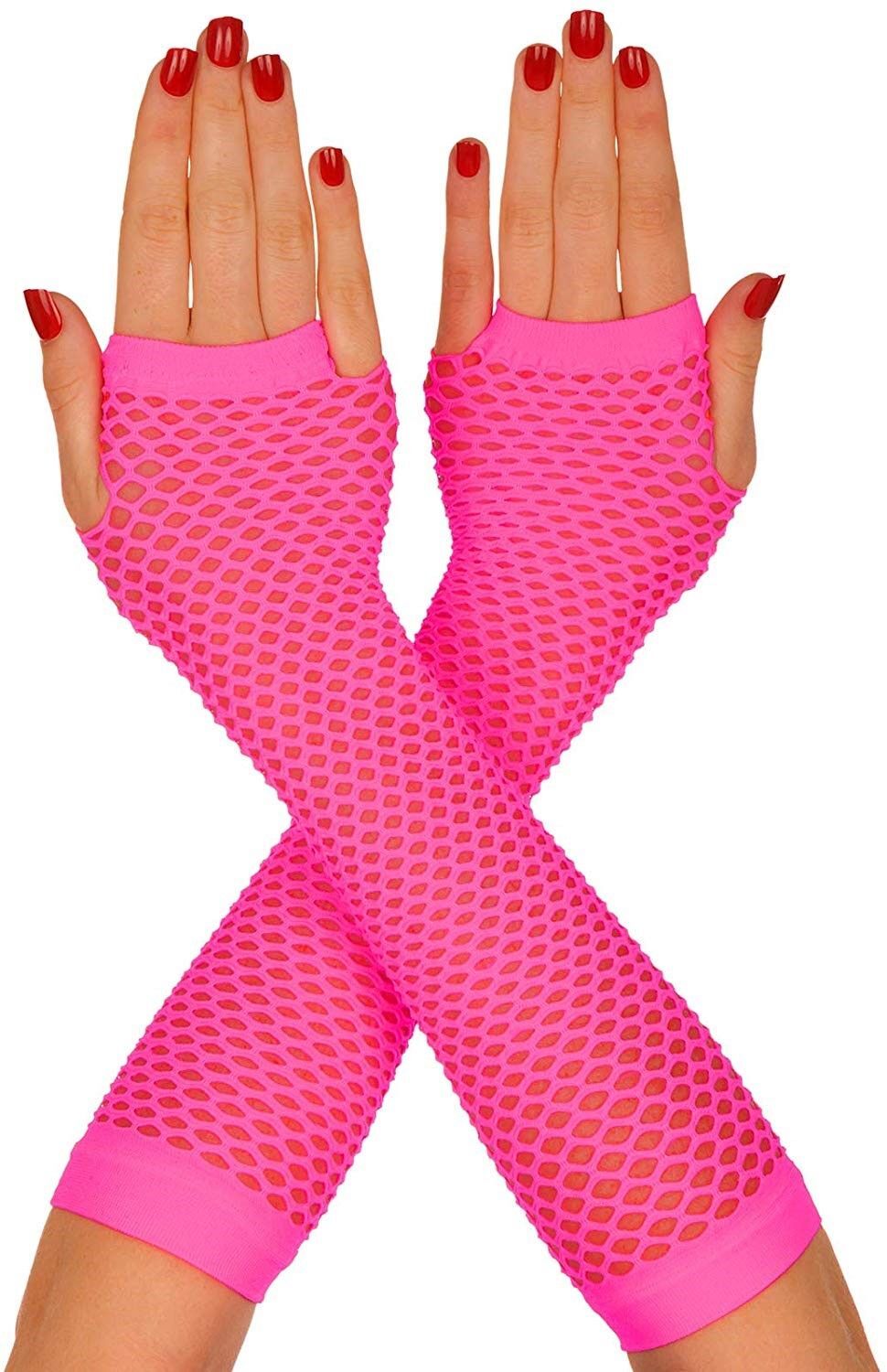 Uzun File Örgü Eldiven Fuşya Renk 26 cm