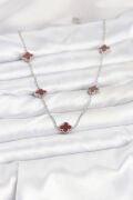 316L Çelik Zincir Gümüş Renk Bordo Baby Boy Yonca Kadın Kolye - TJ-BKO10577