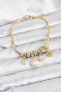 Pirinç Gold Renk Ay Charm Model Charmlı Kadın Bileklik - TJ-BB8175