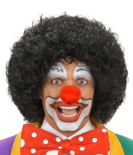 Siyah Renk Kıvırcık Afro Bonus Peruk Saç ve Kırmızı Sünger Burun Seti (4944)
