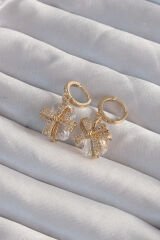 Pirinç Gold Renk İri Zirkon Taşlı Fiyonk Model Halka Küpe - TJ-BKP9313