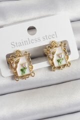 Pirinç Beyaz Mineli Sanatsal Portre Model Gold Renk Kadın Küpe - TJ-BKP10683