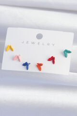 Pirinç Rengarenk Mineli Minimal Kelebek Küpe Seti - TJ-BKP9318
