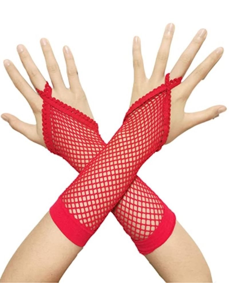 Kırmızı Renk Parmak Arası File Örgü Eldiven 26 cm