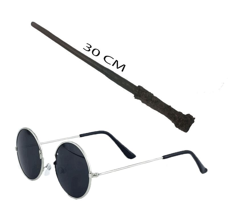 Harry Potter Asası 30 cm ve Siyah Metal Çerçeveli Harry Potter Gözlüğü Seti (4944)