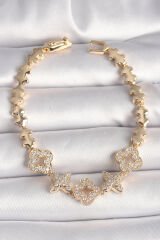 Pirinç Gold Renk Zirkon Taşlı Yonca Yıldız Model Kadın Bileklik - TJ-BB6838