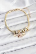 Pirinç Gold Renk Renkli Yıldız Charmlı Kadın Bileklik - TJ-BB8187