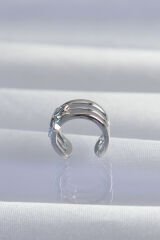 Pirinç Gümüş Renk Yonca Earcuff Küpe - TJ-BKP9330