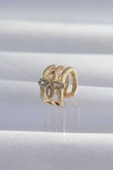 Pirinç Gold Renk Yonca Earcuff Küpe - TJ-BKP9331