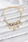 Pirinç Gold Renk Yonca Model Kadın Bileklik - TJ-BB8195