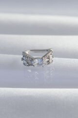 Pirinç Gümüş Renk Zirkon Taş Kaplama Earcuff Küpe - TJ-BKP9336