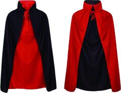 Çift Taraflı Kullanılabilir Siyah Kırmızı Yakalı Pelerin 90 cm Çocuk (4944)