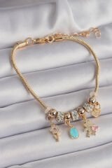 316L Çelik Gold Renk Zincir Sallantı Zirkon Taşlı Ayıcık Model Charm Kadın Bileklik - TJ-BB6517
