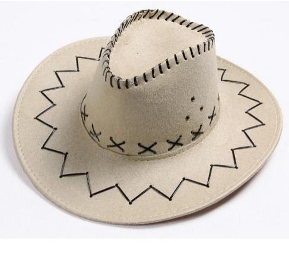 Bağcıklı Çocuk Boy Nubuk Süet Kovboy Şapkası Krem Renk