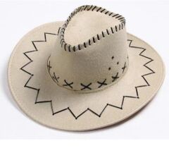 Bağcıklı Çocuk Boy Nubuk Süet Kovboy Şapkası Krem Renk