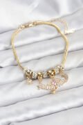 Pirinç Gold Renk Kanatlı Charmlı Kadın Bileklik - TJ-BB8199