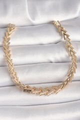 Pirinç Gold Renk Zirkon Taşlı Ok Model Kadın Bileklik - TJ-BB6851