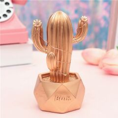 Led Işıklı Sevimli Kaktüs Dekoratif Masa Lambası Mini Biblo Gece Lambası-GOLD (4944)