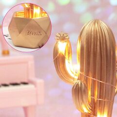Led Işıklı Sevimli Kaktüs Dekoratif Masa Lambası Mini Biblo Gece Lambası-GOLD (4944)