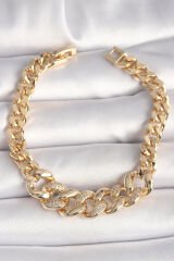 Pirinç Gold Renk Zirkon Taşlı Kalın Halka Model Kadın Bileklik - TJ-BB6853