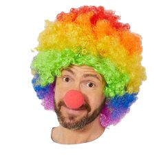 Rengarenk Gökkuşağı Afro Bonus Peruk ve Kırmızı Renk Sünger Burun 120 gr (4944)