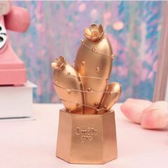 Led Işıklı Sevimli Kaktüs Dekoratif Masa Lambası Mini Biblo Gece Lambası Gold (4944)
