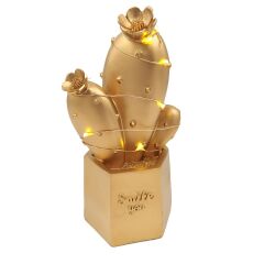 Led Işıklı Sevimli Kaktüs Dekoratif Masa Lambası Mini Biblo Gece Lambası Gold (4944)