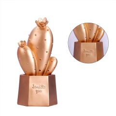 Led Işıklı Sevimli Kaktüs Dekoratif Masa Lambası Mini Biblo Gece Lambası Gold (4944)