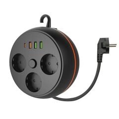3 Adet Soket,3 Adet USB ve 1 Adet Type-C Girişli Termal Akım Korumalı Makaralı Priz 3395 (4944)