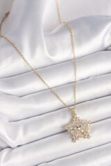 316L Çelik Gold Renk Zincir Zirkon Taşlı Kar Tanesi Model Kadın Kolye - TJ-BKO9895